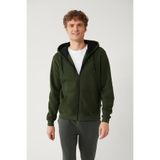 Avva Erkek Haki Kapüşonlu 3 İplik Şardonlu Fermuarlı Regular Fit Sweatshirt E001019