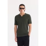 AVVA Erkek Haki Polo Yaka Düğmesiz Dokulu Triko Regular Fit T-Shirt A61Y5033 - XL