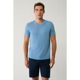 Avva Erkek İndigo Bisiklet Yaka Bi-Stretch Soft Touch Basic Regular Fit T-Shirt B001031 - 3XL