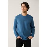AVVA Erkek İndigo Bisiklet Yaka İnterlok Baskılı Regular Fit Sweatshirt A41Y1246