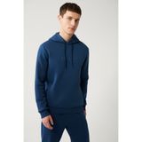 Avva Erkek İndigo Kapüşonlu 3 İplik Şardonlu Baskılı Regular Fit Sweatshirt A32Y1240