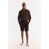 AVVA Erkek Kahverengi Beli Lastikli %100 Keten Relaxed Fit Şort B003732 - 34