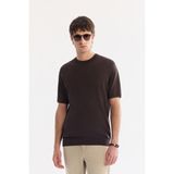 AVVA Erkek Kahverengi Bisiklet Yaka Keten Karışımlı Comfort Fit Triko T-Shirt A61Y5014 - XL