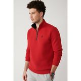 Avva Erkek Kırmızı Regular Fit Dik Yaka Fermuarlı 3 İplik Şardonlu Sweatshirt E001020