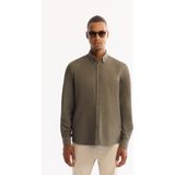 Avva Erkek Koyu Haki Düğmeli Yaka Pamuklu Soft Touch Regular Fit Gömlek B002036 - XS