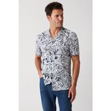 AVVA Erkek Lacivert %100 Viskon Apaj Yaka Desenli Kısa Kollu Regular Fit Gömlek A31Y2178 - XL