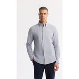Avva Erkek Lacivert Alttan Britli Yaka Çizgili Gofreli Comfort Fit Gömlek A51Y2028 - 2XL