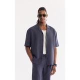 AVVA Erkek Lacivert Apaj Yaka Pamuklu Nefes Alan Kısa Kollu Comfort Fit Gömlek A61Y2011 - XL