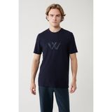 Avva Erkek Lacivert Bisiklet Yaka Baskılı Soft Touch Regular Fit T-Shirt A41Y1037