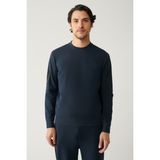 Avva Erkek Lacivert Bisiklet Yaka İnterlok Baskılı Regular Fit Sweatshirt A41Y1203 - XS