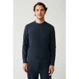 Avva Erkek Lacivert Bisiklet Yaka İnterlok Baskılı Regular Fit Sweatshirt A41Y1203