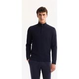 Avva Erkek Lacivert Dik Yaka Fermuarlı Dokulu Triko Regular Fit Kazak A52Y5150 - 2XL