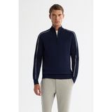 AVVA Erkek Lacivert Fermuarlı Dik Yaka Rayon Tüylenmeyen Regular Fit Triko Kazak A42Y5005 - S