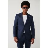 Avva Erkek Lacivert Keten Karışımlı Hafif Astarsız Esnek Comfort Slim Fit Ceket A41Y4006 - 48