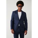 Avva Erkek Lacivert Keten Karışımlı Hafif Astarsız Esnek Comfort Slim Fit Ceket A41Y4006 - 52