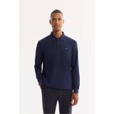AVVA Erkek Lacivert Kıvrılmaz Polo Yaka Kolay Ütülenen Basic Sweatshirt B001080