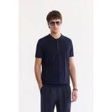 AVVA Erkek Lacivert Polo Yaka Düğmeli Regular Fit Triko T-Shirt A61Y5006 - XS