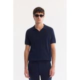 AVVA Erkek Lacivert Polo Yaka Düğmesiz Dokulu Regular Fit Triko T-Shirt A61Y5044 - 2XL
