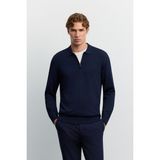 AVVA Erkek Lacivert Polo Yaka Fermuarlı Rayon Tüylenmeyen Basic Triko Regular Fit Kazak B005150 - 3XL