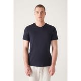 Avva Erkek Lacivert V Yaka Pamuklu Düz T-Shirt E001001