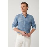 AVVA Erkek Mavi Alttan Britli Yaka Pamuklu Kolay Ütülenen Regular Fit Gömlek A41Y2157 - XL