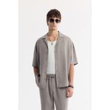 AVVA Erkek Nardo Gri Apaj Yaka Kısa Kollu Soft Touch Oversize Fit Gömlek A51Y2006 - XS