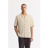Avva Erkek Oversize Fit Bej Apaj Yaka %100 Keten Kısa Kol Gömlek A51Y2209
