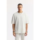 Avva Erkek Oversize Fit Beyaz Bisiklet Yaka Jakarlı T-Shirt A51Y1091
