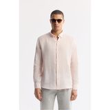 AVVA Erkek Pembe Comfort Fit %100 Keten Düğmeli Yaka Gömlek B002191 - Pembe - XS