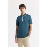Avva Erkek Petrol Mavi Regular Fit Polo Yaka Bi Stretch Baskılı İnterlok T-Shirt A51Y1007