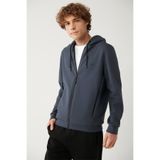 Avva Erkek Regular Fit Antrasit Kapüşonlu İnterlok Kumaş Fermuarlı Basic Sweatshirt B001102
