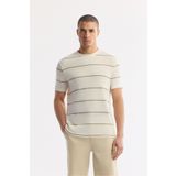 Avva Erkek Regular Fit Bej Bisiklet Yaka Çizgili Pamuklu T-Shirt A51Y1148