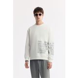 Avva Erkek Regular Fit Beyaz Bisiklet Yaka Baskılı Bi-Stretch İnterlok Sweatshirt A51Y1237