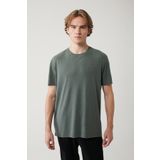 Avva Erkek Regular Fit Haki Bisiklet Yaka Bi-Stretch Soft Touch Basic T-Shirt B001031