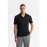 Avva Erkek Regular Fit Siyah Apaj Yaka Çizgili Jakarlı Elastan T-Shirt A51Y1145