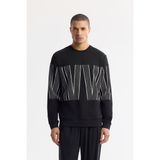 Avva Erkek Regular Fit Siyah Bisiklet Yaka Baskılı Bi-Stretch İnterlok Sweatshirt A51Y1227
