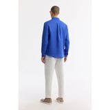 Avva Erkek Saks Düğmeli Yaka %100 Keten Comfort Fit Gömlek B002191 - XL