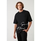Avva Erkek Siyah %100 Pamuk Bisiklet Yaka Baskılı Oversize Fit T-shirt A41y1038