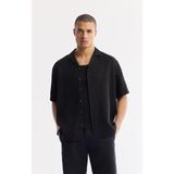 AVVA Erkek Siyah Apaj Yaka %100 Keten Kısa Kollu Oversize Fit Gömlek A51Y2209 - XL