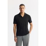 Avva Erkek Siyah Apaj Yaka Çizgili Jakarlı Elastan Regular Fit T-Shirt A51Y1145 - M