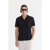 Avva Erkek Siyah Apaj Yaka Kolay Ütülenen Elastan Regular Fit T-Shirt A61Y1156