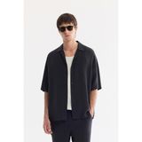 Avva Erkek Siyah Apaj Yaka Nefes Alan Modal Karışımlı Soft Touch Kısa Kollu Oversize Fit Gömlek A61Y2006