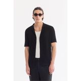 Avva Erkek Siyah Apaj Yaka Önden Düğmeli Soft Touch Kısa Kollu Regular Fit Triko T-Shirt A61Y5048