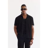 AVVA Erkek Siyah Apaj Yaka Pamuklu Kısa Kollu Regular Fit Gömlek A61Y2208 - XL