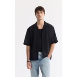 AVVA Erkek Siyah Apaj Yaka Viskon Karışımlı Kısa Kollu Boxy Fit Gömlek A51Y2131 - 2XL