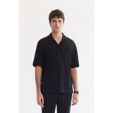 AVVA Erkek Siyah Apaj Yaka Viskon Karışımlı Kısa Kollu Comfort Fit Gömlek A61Y2061 - 2XL