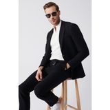 AVVA Erkek Siyah Astarsız Yün Karışımlı Çift Yırtmaçlı Comfort Slim Fit Ceket A31Y4009 - 50