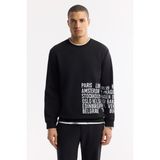 Avva Erkek Siyah Bisiklet Yaka Baskılı Bi-Stretch İnterlok Regular Fit Sweatshirt A51Y1237 - M