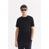 AVVA Erkek Siyah Bisiklet Yaka Baskılı Bi-Stretch İnterlok Regular Fit T-shirt A61Y1056 - M