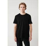 AVVA Erkek Siyah Bisiklet Yaka Bi-Stretch Kırışmaz Baskılı Regular Fit T-Shirt B001040 - XL